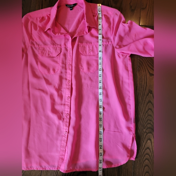 Sheer Pink Button Blouse, like new. - Picture 6 of 10